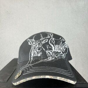 VTG Buck Wear Smoke Em Deer Graphic Hat Strapback Adjustable Black Camo Brim
